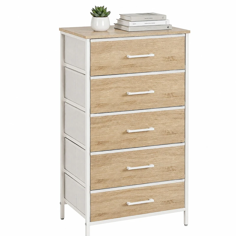 Relaxdays fabric chest, natural/white