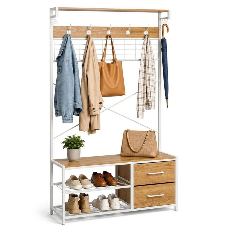 Relaxdays coat rack,natural/white
