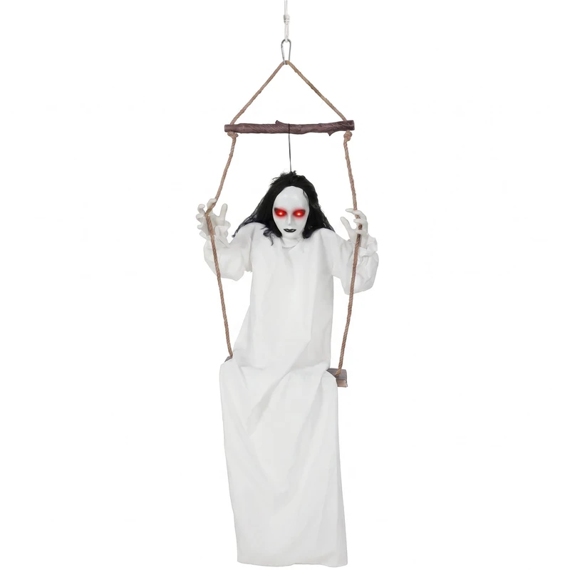 HOMCOM 67"/170cm Animated Hanging Swing Ghost Halloween Decorations Indoor