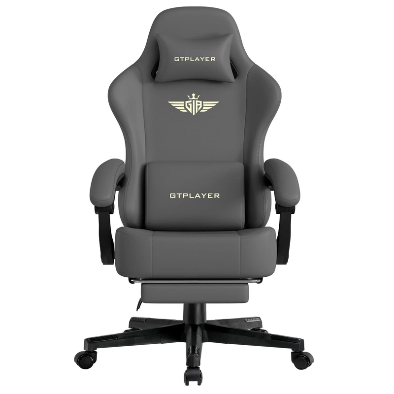 GTPLAYER Gaming Chair, Ergonomic Computer Chair with Footrest and Lumbar Support Height Adjustable Home Office with 360°-Swivel Seat and Headrest Grey