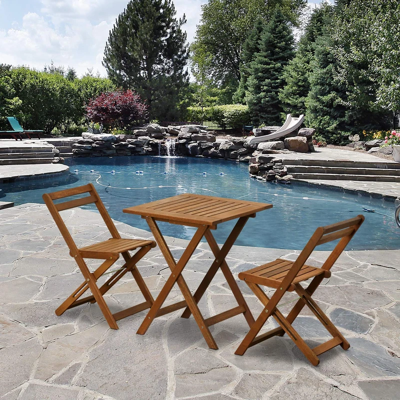 Furinno TIOMAN Outdoor Dining Set, 3 Piece Bistro Set in Teak Oil, for Patio, Garden, Porch, Light Wood