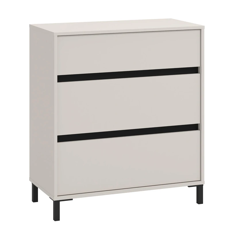 MARRON Modern Chest of Drawers 80cm – Elegant 3 Drawer Storage Cabinet & Dresser Unit with Sturdy Black Metal Legs – Premium Cashmere & Matte Black Finish for Bedroom Living Room Home Office
