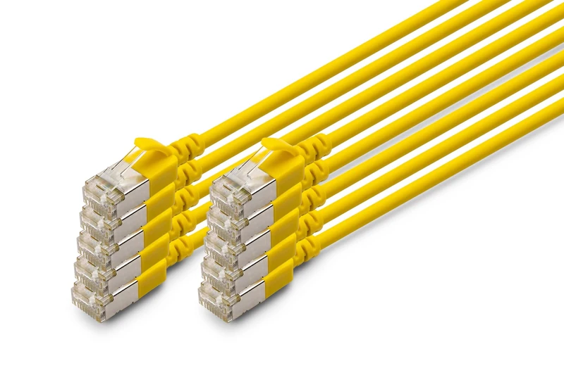 Digitus Cat 6A LAN cable – 5 m – 10 pieces – Slim – F/FTP – Yellow