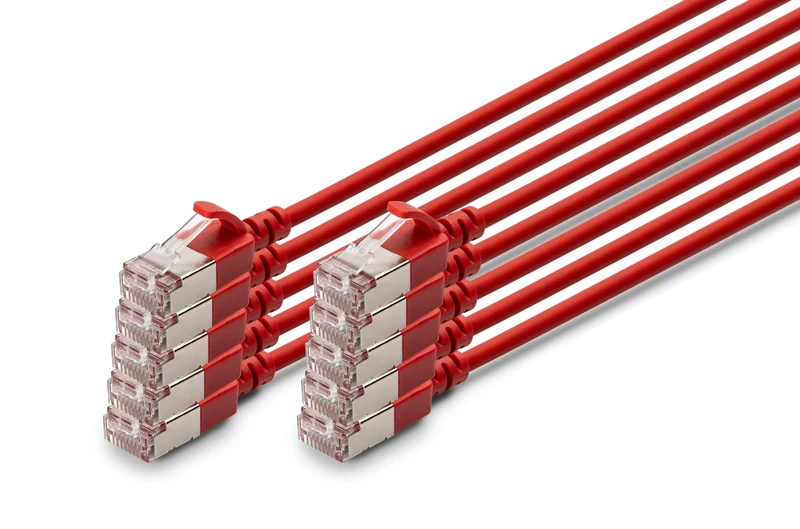 Digitus Cat 6A LAN cable – 5 m – 10 pieces – Slim – F/FTP – Red
