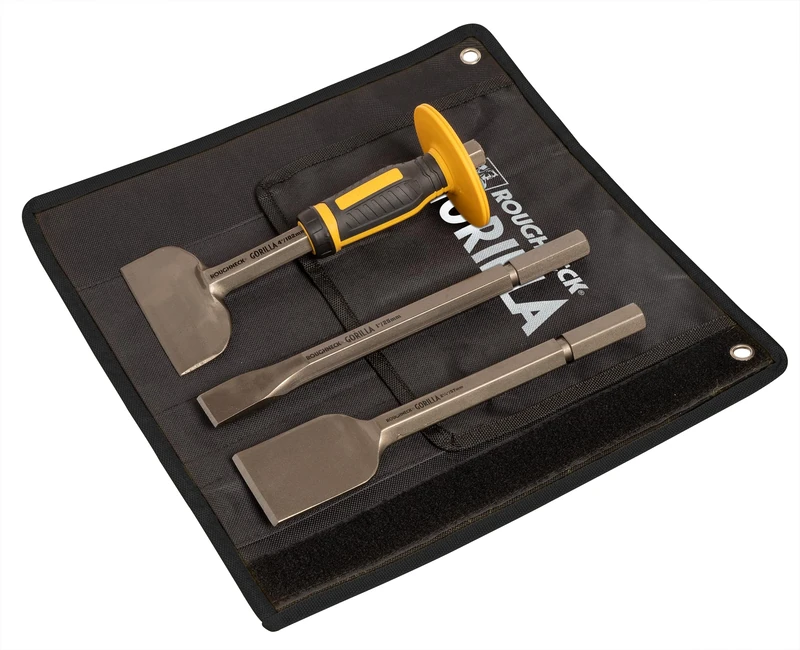Roughneck Gorilla Bolster and Chisel Set with Non-Slip Guard - 3 Piece