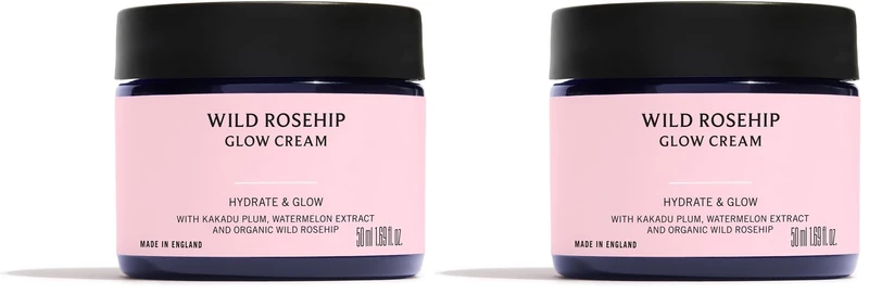 Neal's Yard Remedies Wild Rosehip Glow Cream, Nourishing Day & Night Cream, Moisturiser for Radiant Skin, Boost Complexion, Vegan & Cruelty-Free. 50ml (Pack of 2)