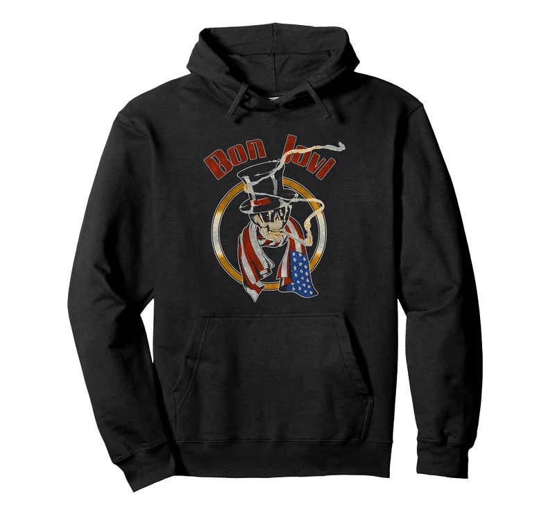 Official Bon Jovi Skull Scarf Pullover Hoodie