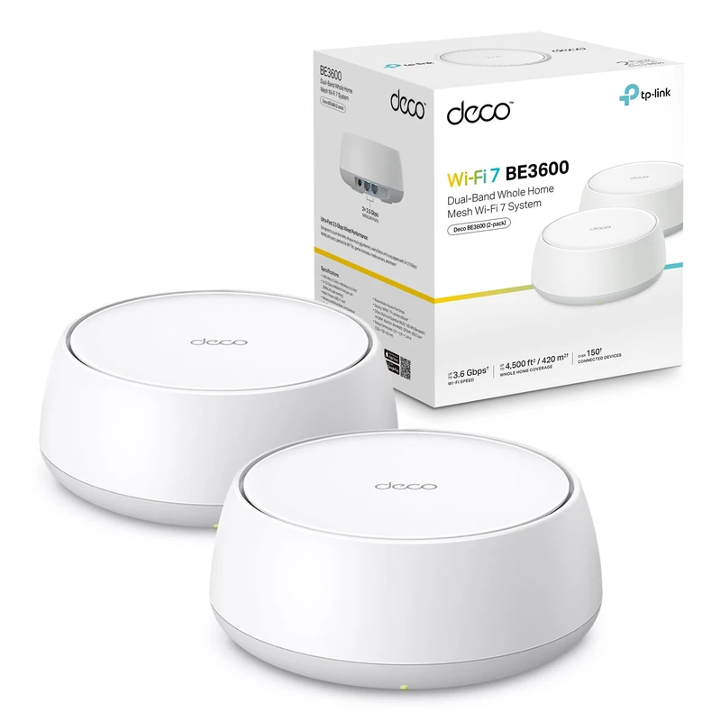 TP-Link Deco BE3600(2-pack) Whole Home Mesh WiFi 7 System, WiFi Router