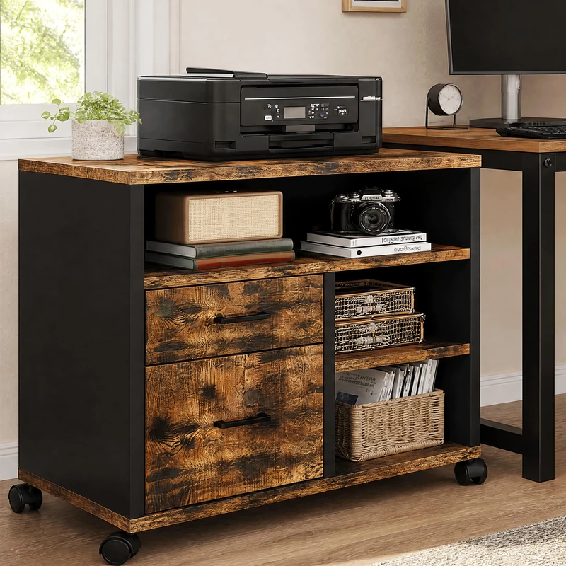 Mobile File Cabinet with 2 Drawers,3 Storage Shelf, Standard Storage