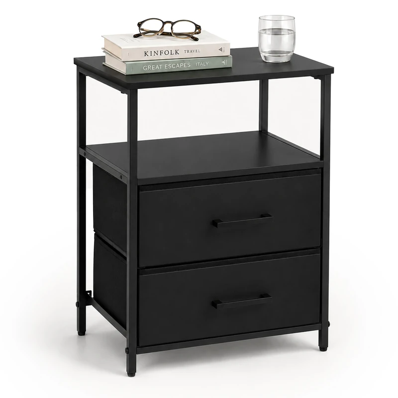 Relaxdays bedside table, 1-pack, black