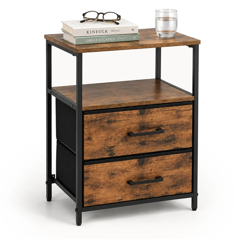 Relaxdays bedside table, 1pc, brown/black
