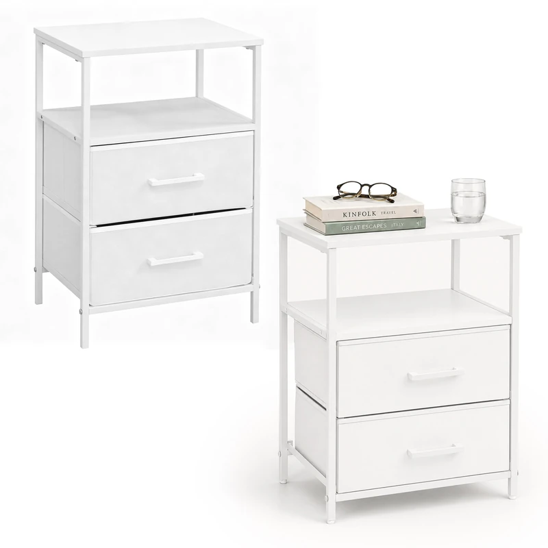Relaxdays bedside table, 2pc, white