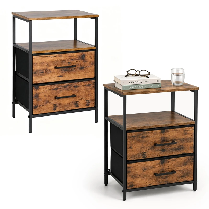 Relaxdays bedside table, 2-pack, brown/black