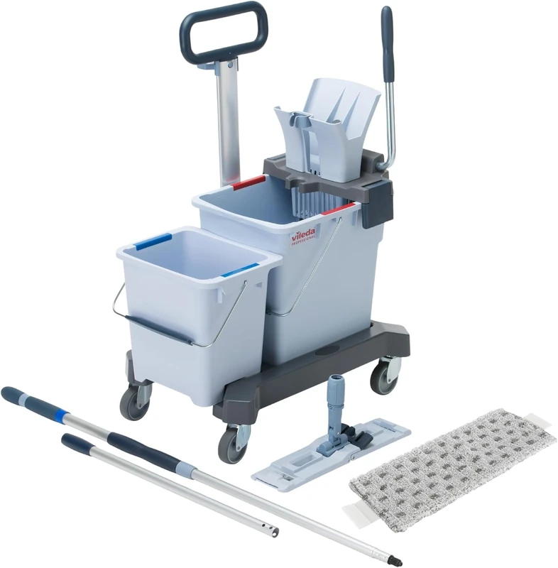 Vileda Professional UltraSpeed Pro Double Bucket Cleaning System, 25L/8L Trolley with Telescopic Handle