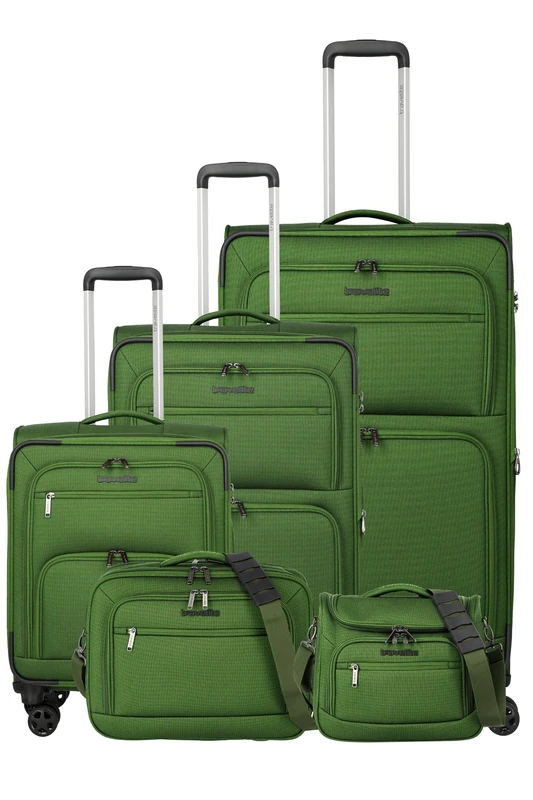 Travelite Cubis Soft Luggage Trolley Set, Trolley Set L/M/S, Green, Trolley Set L/M/S, Soft Luggage Trolley Set