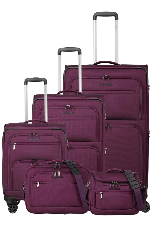 Travelite Cubis Soft Luggage Trolley Set, Trolley Set L/M/S, Berry, Trolley Set L/M/S, Soft Luggage Trolley Set