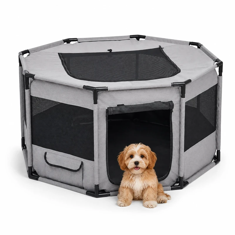 Relaxdays, puppy playpen, octagonal, foldable, HxWxD: 61 x 112 x 112 cm