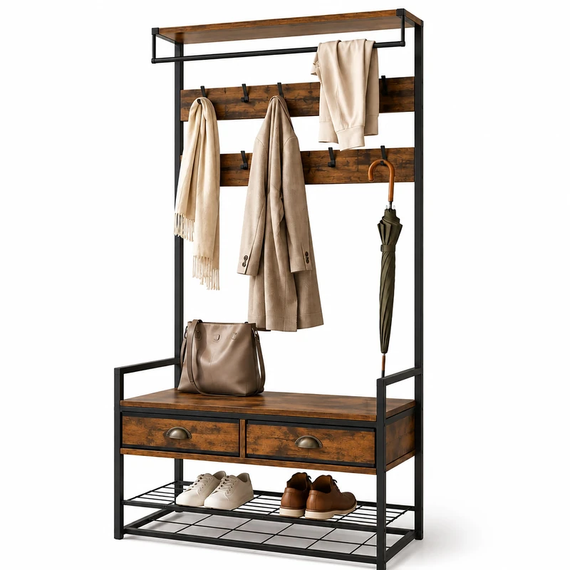 Relaxdays coat stand, brown/blk
