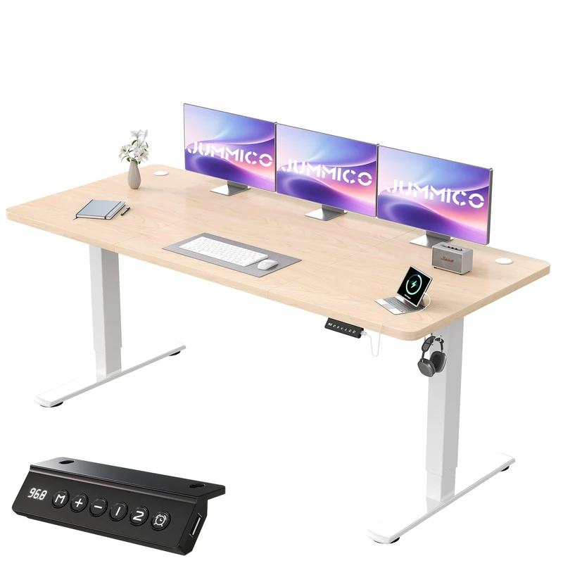JUMMICO Electric Desk Standing Desk Height Adjustable Desk 180x80cm Ivory Beige