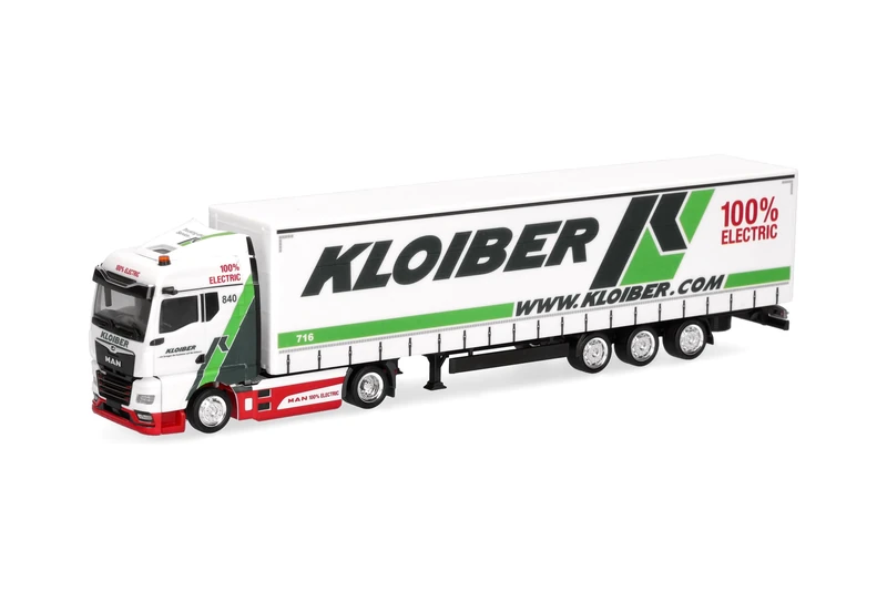 Herpa MAN eTGX GM jumbo curtainsider semi-trailer truck model in 1:87 scale