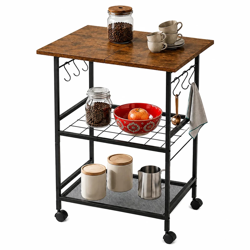 Relaxdays kitchen trolley, HxWxD 88 x 52 x 39 cm, black/brown