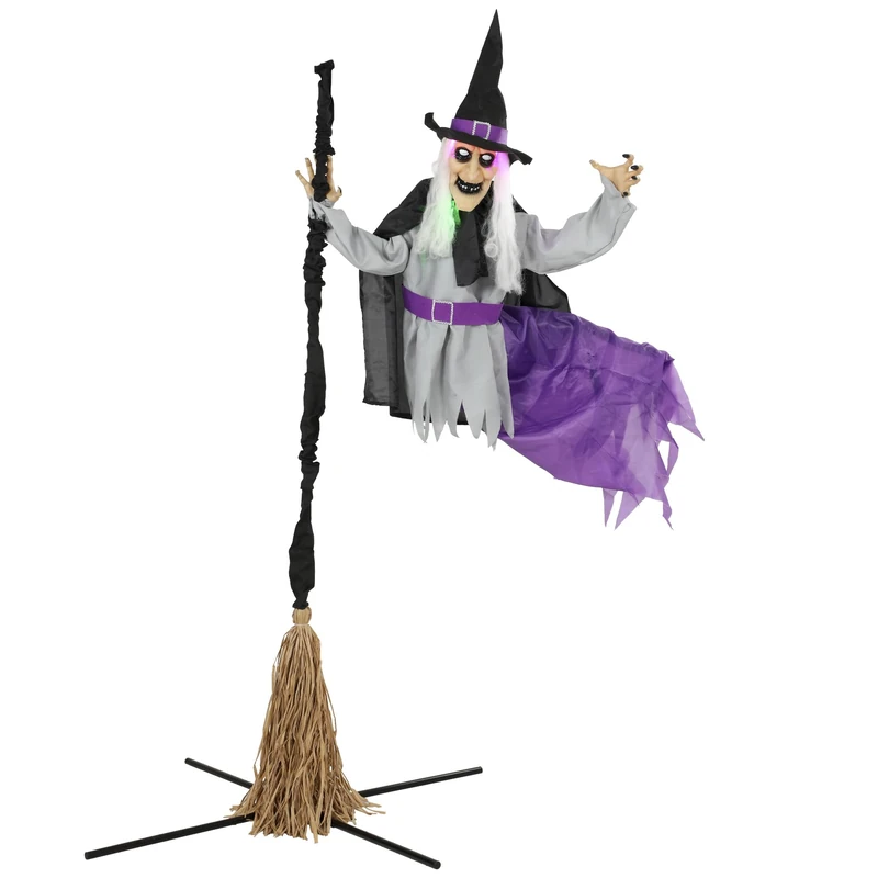 HOMCOM 79"/200cm Life Size Animated Flying Witch Halloween Decorations