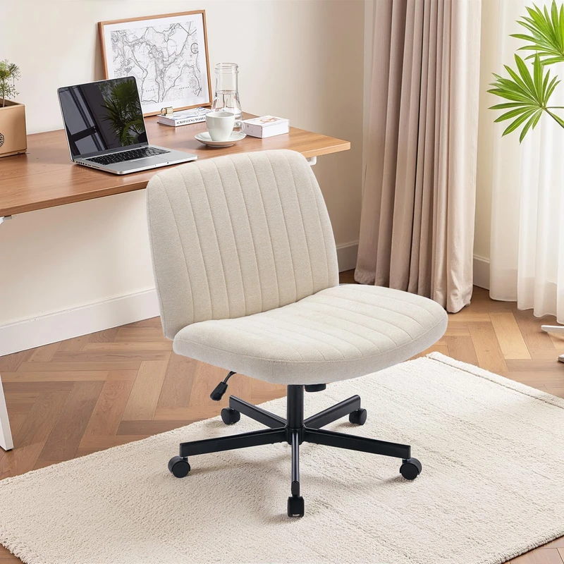 MALOL Fabric Office Chair with Armrest, Hollow Backrest Desk Chair, Swivel Makeup Vanity Chair with Height Adjustable for Home Office, Bedroom, Study (Beige)
