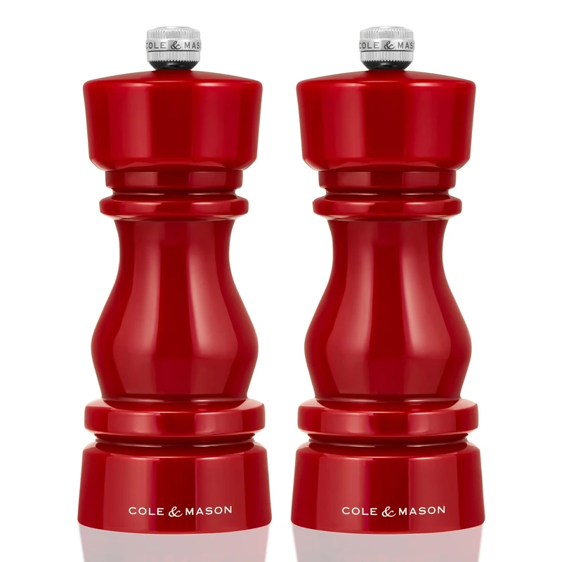 Cole & Mason London Salt and Pepper Grinder Set, Acrylic Red Gift Set
