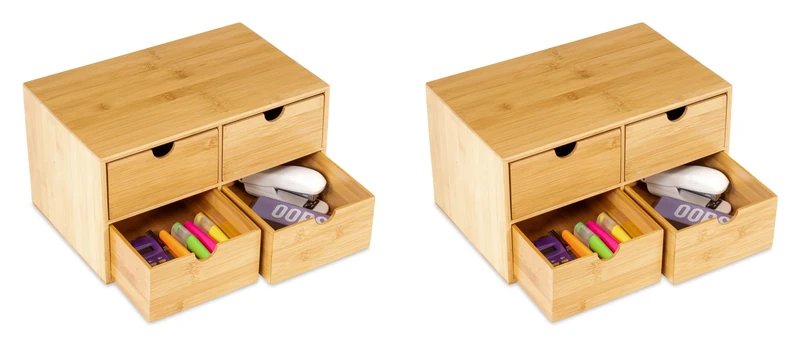 Osco Bamboo 4 Drawer Chest, 2 Pack, Bamboo Desktop Storage Unit for Jewellery, Makeup, Accessories & Stationery, Drawer Organiser for Home & Office, H18.5 × W33.0 × D21.0 cm