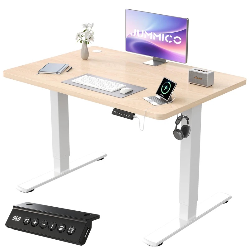 JUMMICO Electric Desk Standing Desk Height Adjustable Desk 100x60cm Ivory Beige