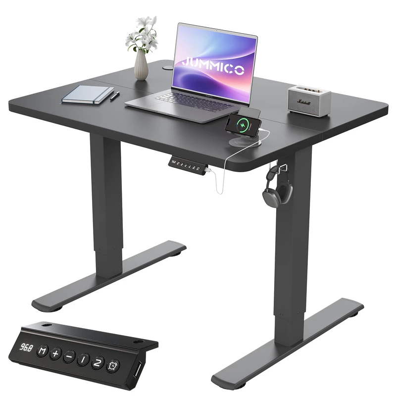 JUMMICO Electric Desk Standing Desk Height Adjustable Desk 80x60cm CarbonBlack