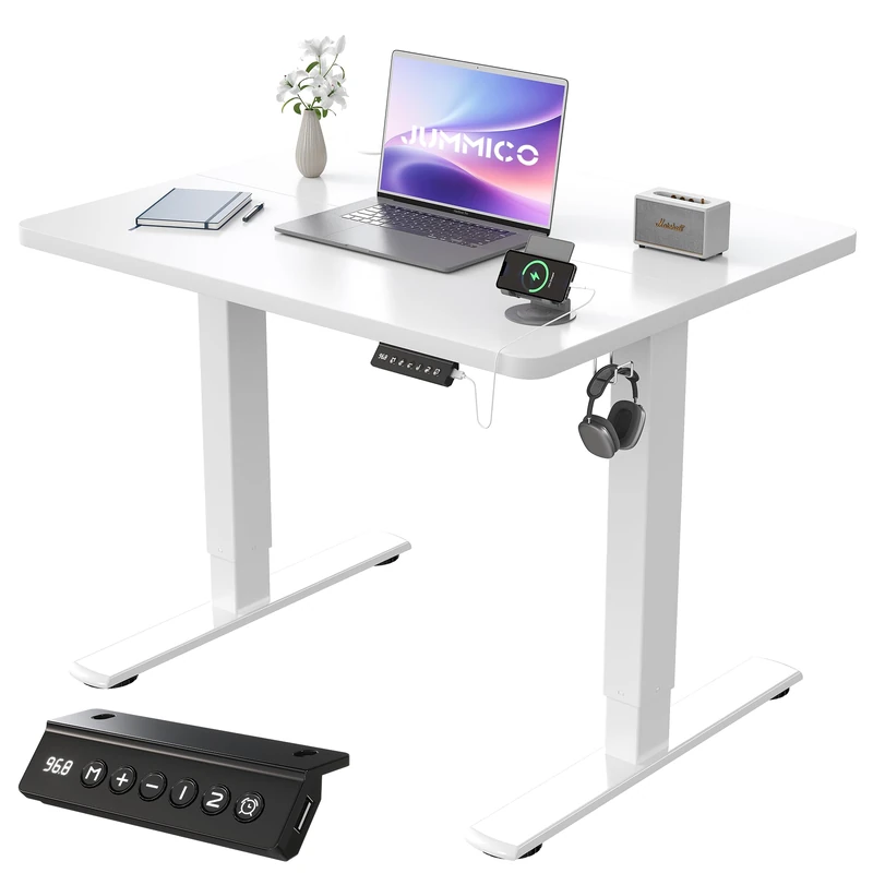 JUMMICO Electric Desk Standing Desk Height Adjustable Desk 80x60cm Cloudy White
