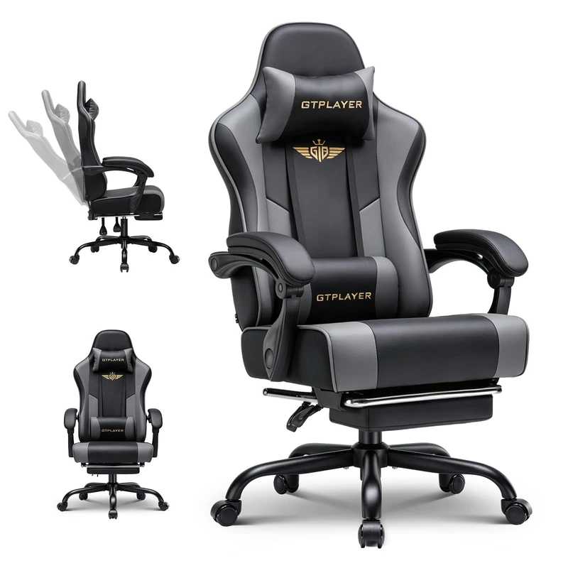 GTPLAYER Gaming Chair for Adults Computer Chairs with Footrest Headrest and Lumbar Support Ergonomic Height Adjustable Reclining PC Chair