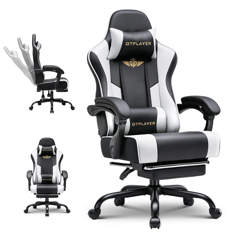 GTPLAYER Gaming Chair for Adults Computer Chairs with Footrest Headrest and Lumbar Support Ergonomic Height Adjustable Reclining PC Chair