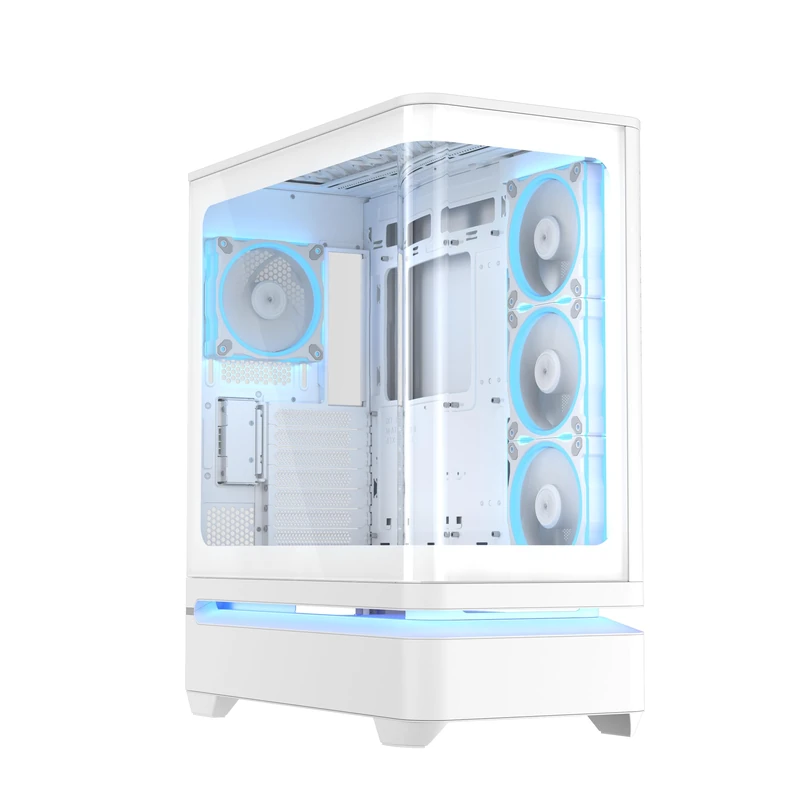 ASUS Prime AP304 ARGB is an ATX case with a curved glass panel and four pre-installed ARGB fans, supporting graphics cards up to 420mm in length - White