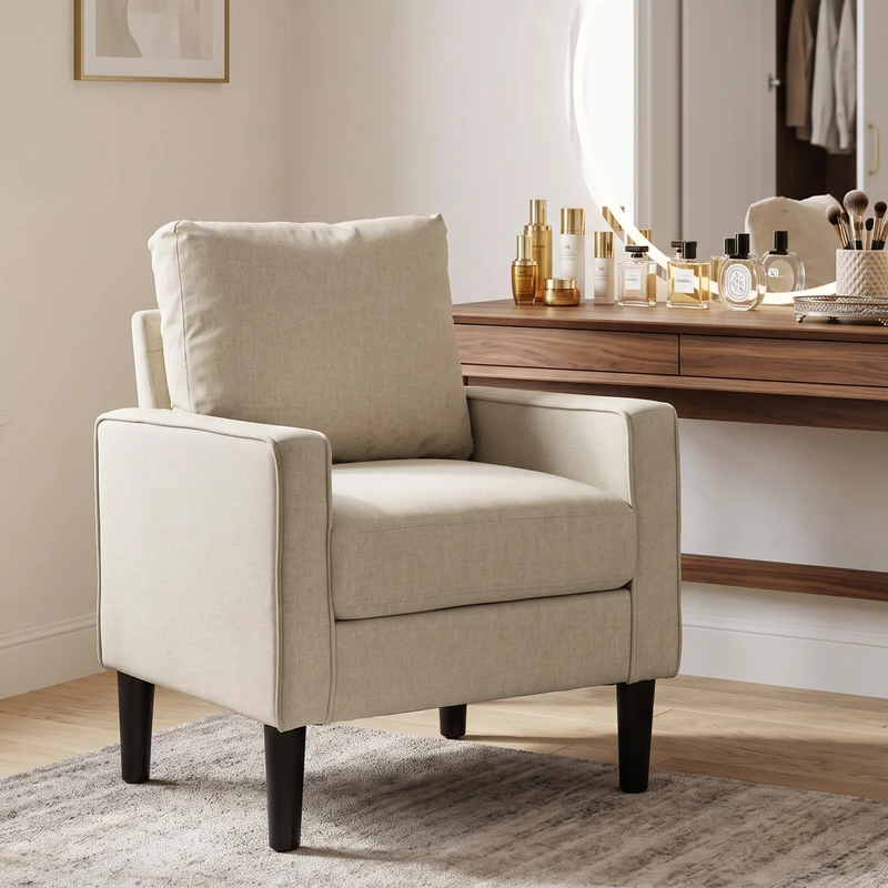 HOMCOM Armchair with Removable Pillow, Comfy Spring Cushion, Cream