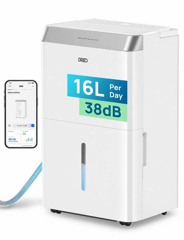 Dreo 16L/day Smart Dehumidifier for Bedroom, 38dB Quiet, Laundry Drying, Whole House, Humidity Sensor & Display, 24H Timer, 3 Mode & Speed, Low Energy, Large Room Moisture Remover with App, Alexa