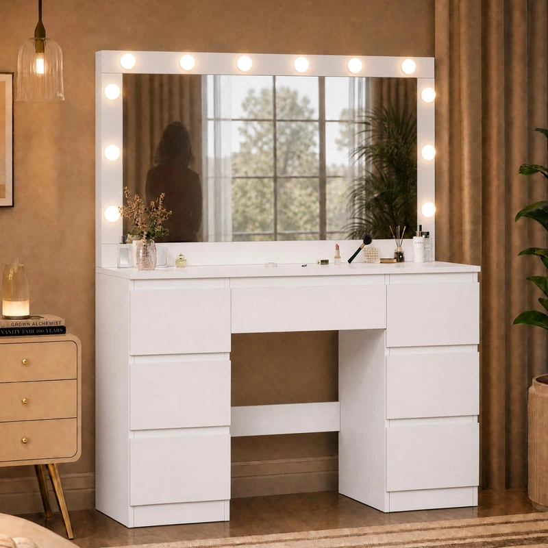 JUMMICO Dressing Table with LED Mirror, 120cm Vanity Desk
