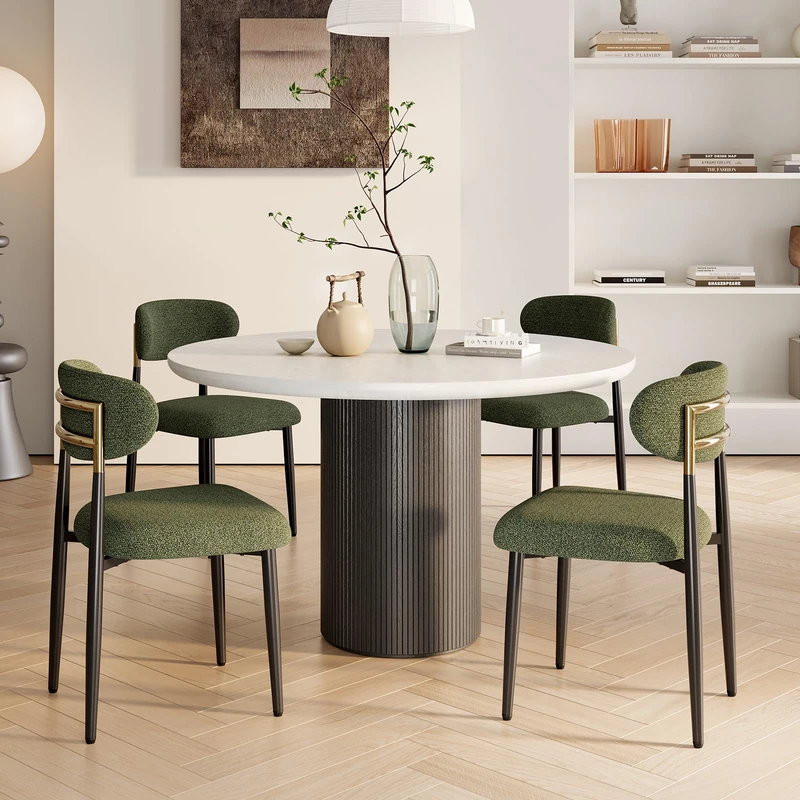 MALOL Dining Chairs Set of 4, Fabric Chairs for Dining Room with Metal Legs & Curved Backrest & Thick Cushion, Upholstered Kitchen Chair with Anti-Slip Pads, Green