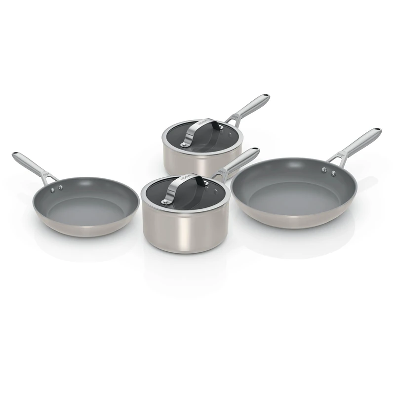 Ninja Ceramic Pro 4-piece Frying Pan & Saucepan Set with Lids, Oven Safe to 285°C, All Hob Compatible, Cooking Surface Made PTFE & PFAS-Free, Full Induction Base, Stone CW34000EUIST