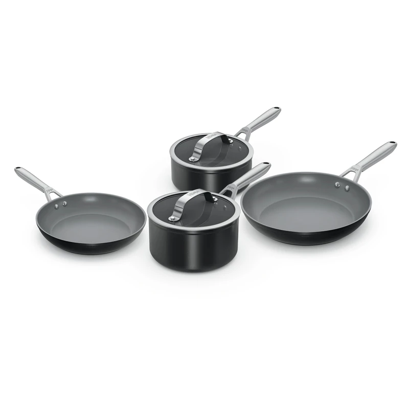 Ninja Ceramic Pro 4-piece Frying Pan & Saucepan Set with Lids, Oven Safe to 285°C, All Hob Compatible, Cooking Surface Made PTFE & PFAS-Free, Full Induction Base, Black CW34000EUIBK