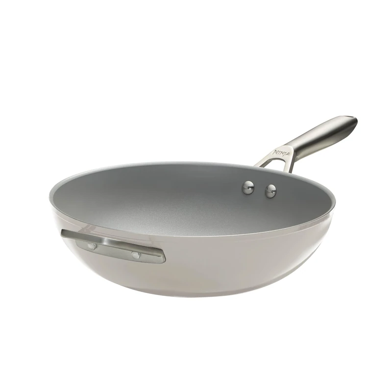 Ninja Ceramic Pro 28cm Wok, Oven Safe to 285°C, All Hob Compatible, Cooking Surface Made PTFE & PFAS-Free, Full Induction Base, Stone CW30928EUIST