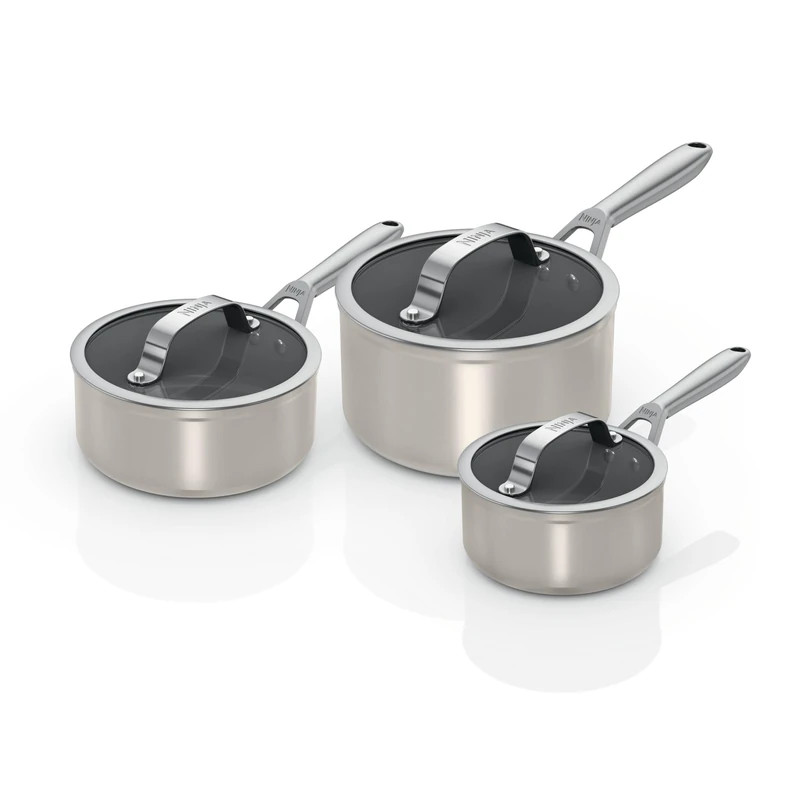 Ninja Ceramic Pro 3-piece Saucepan Set with Lids, Oven Safe to 285°C, All Hob Compatible, Cooking Surface Made PTFE & PFAS-Free, Full Induction Base, Stone CW33003EUIST