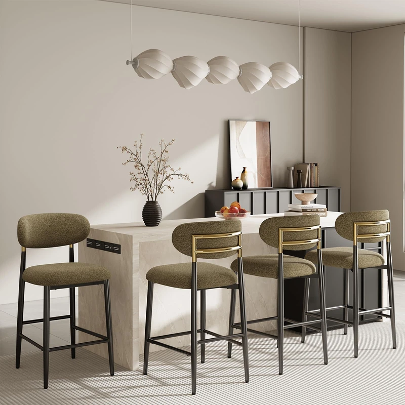 MALOL Counter Height Bar Stools Set of 4, Fabric Kitchen Bar Chairs with Backrest, Metal Legs and Footrest, Modern Barstools Counter with Anti-Slip Pads for Kitchen Island, Dining Room, Camel