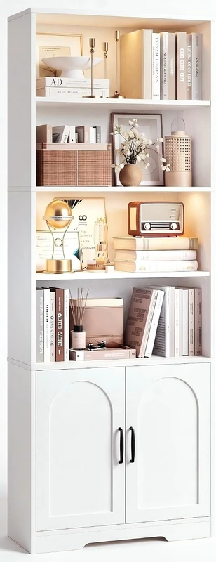 IRONCK Bookcase LED Lights Bookshelf with Doors 190cm Living Room Bookcases