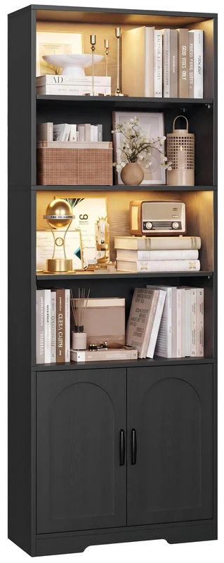 IRONCK Bookcase LED Lights Bookshelf with Doors 190cm Living Room Bookcases