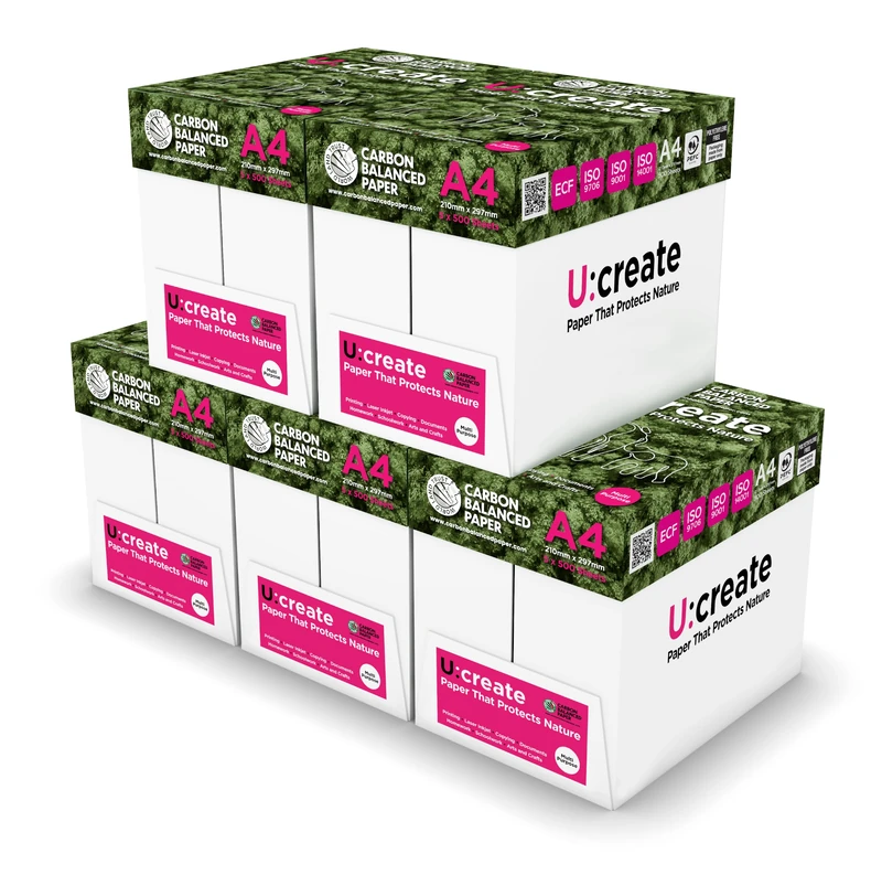 U:Create A4 75 g/m² - 25 Reams of 500 Sheets, 12500 Sheets, 5 Boxes, White