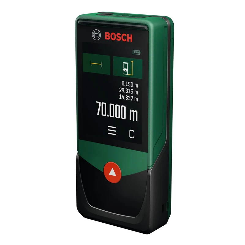 Bosch Laser Measure PLM70-27 (Measuring Range up to 70 m, Digital Bubble Level, 24" Touchscreen, indirect Measurement Function, Area and Volume calculations)
