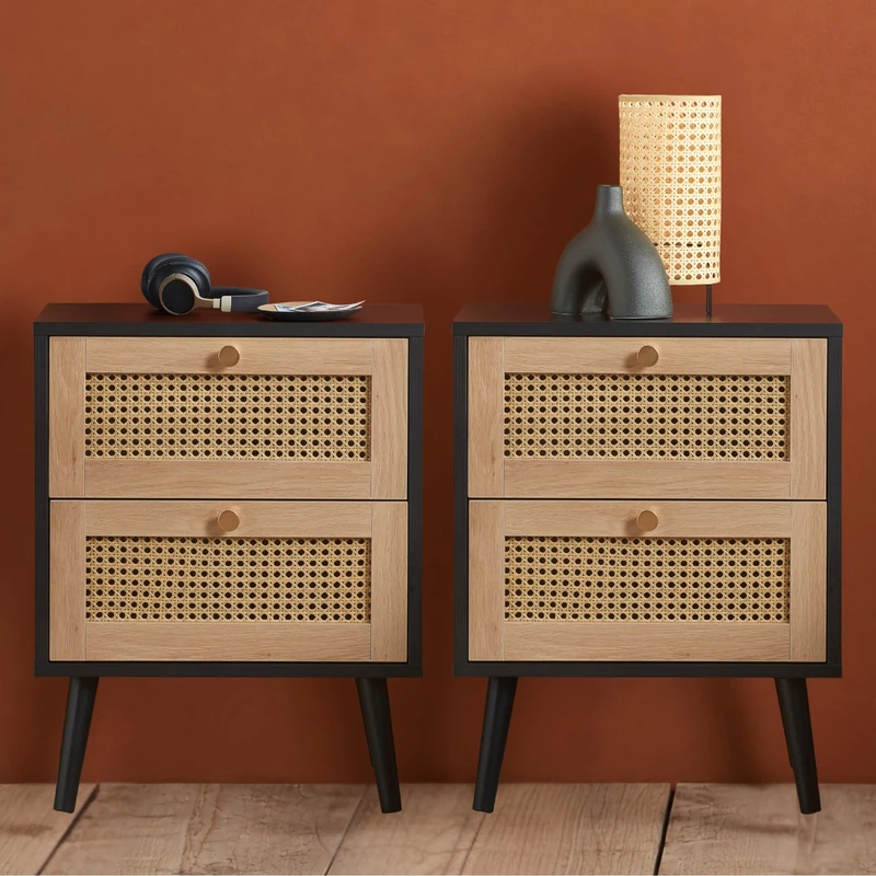Birlea Croxley 2x 2 Drawer Rattan Bedside Bundle (Black)