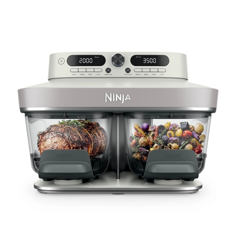 Ninja CRISPi DualZone 2-basket Glass air Fryer, 8 Cooking Functions, Cook Two Foods at The Same Time, PFAS-Free Glass Containers, Includes Storage Lids, Bone DD102UKIV2